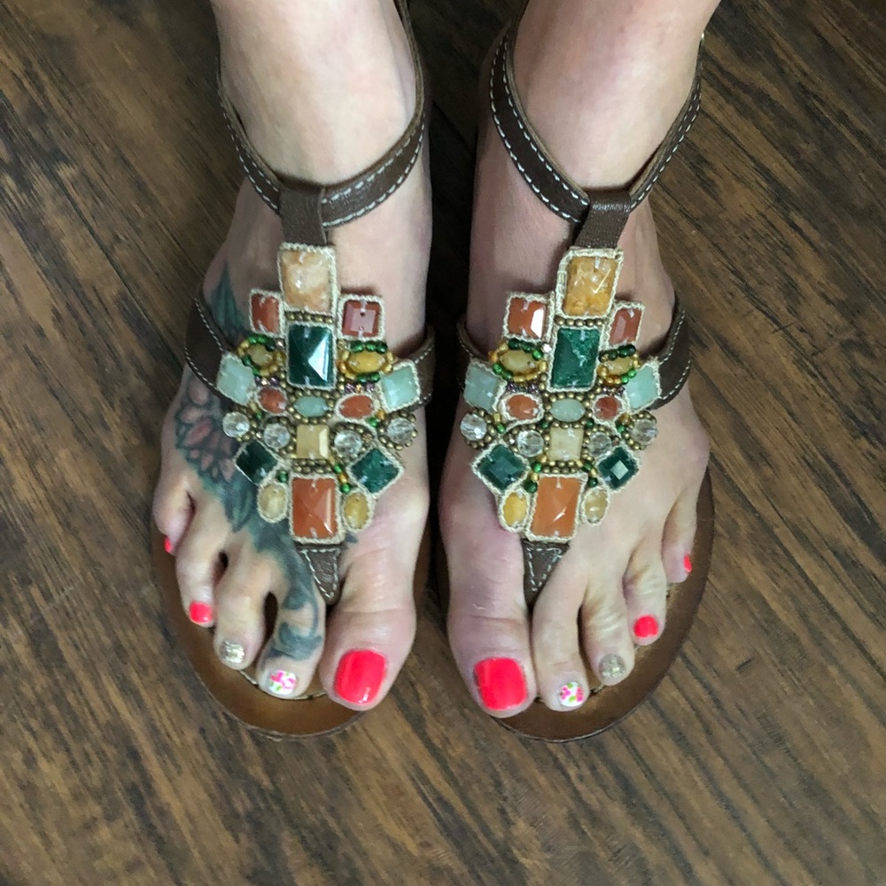 Apepazza stone and leather sandals sz 8
